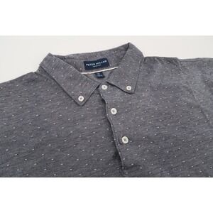 Peter Millar Collection Men's XL‎ Navy Chambray Polka Dot Cotton Polo Golf Shirt